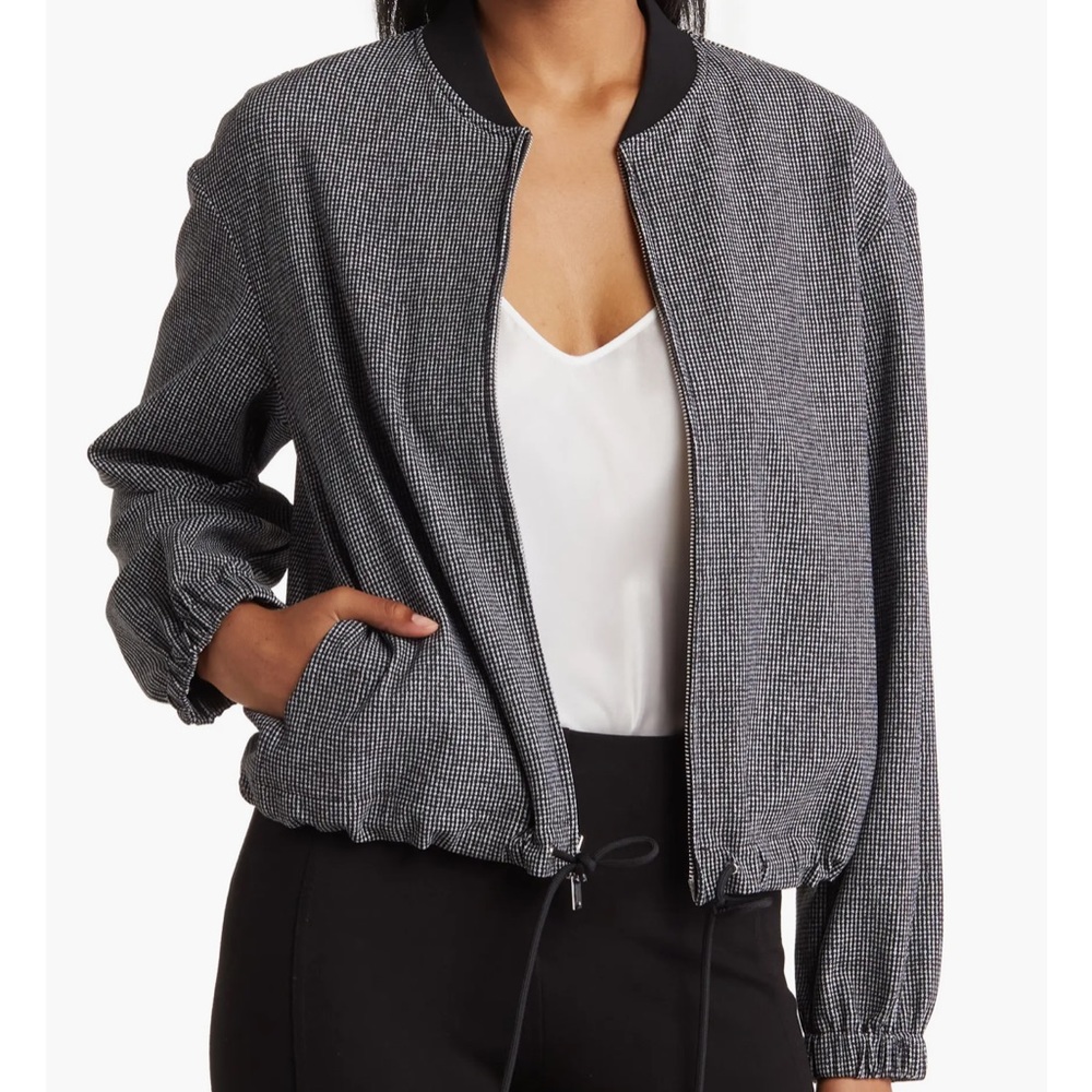 NWOT Theory Houndstooth Crop Zip Bomber Jacket